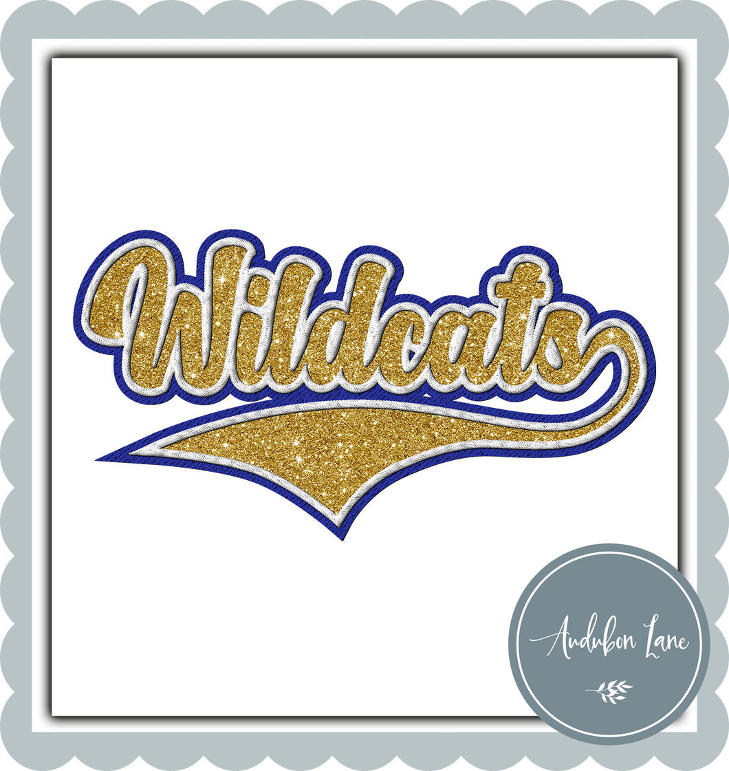 Wildcats Faux Yellow Glitter and White and Royal Blue Embroidery