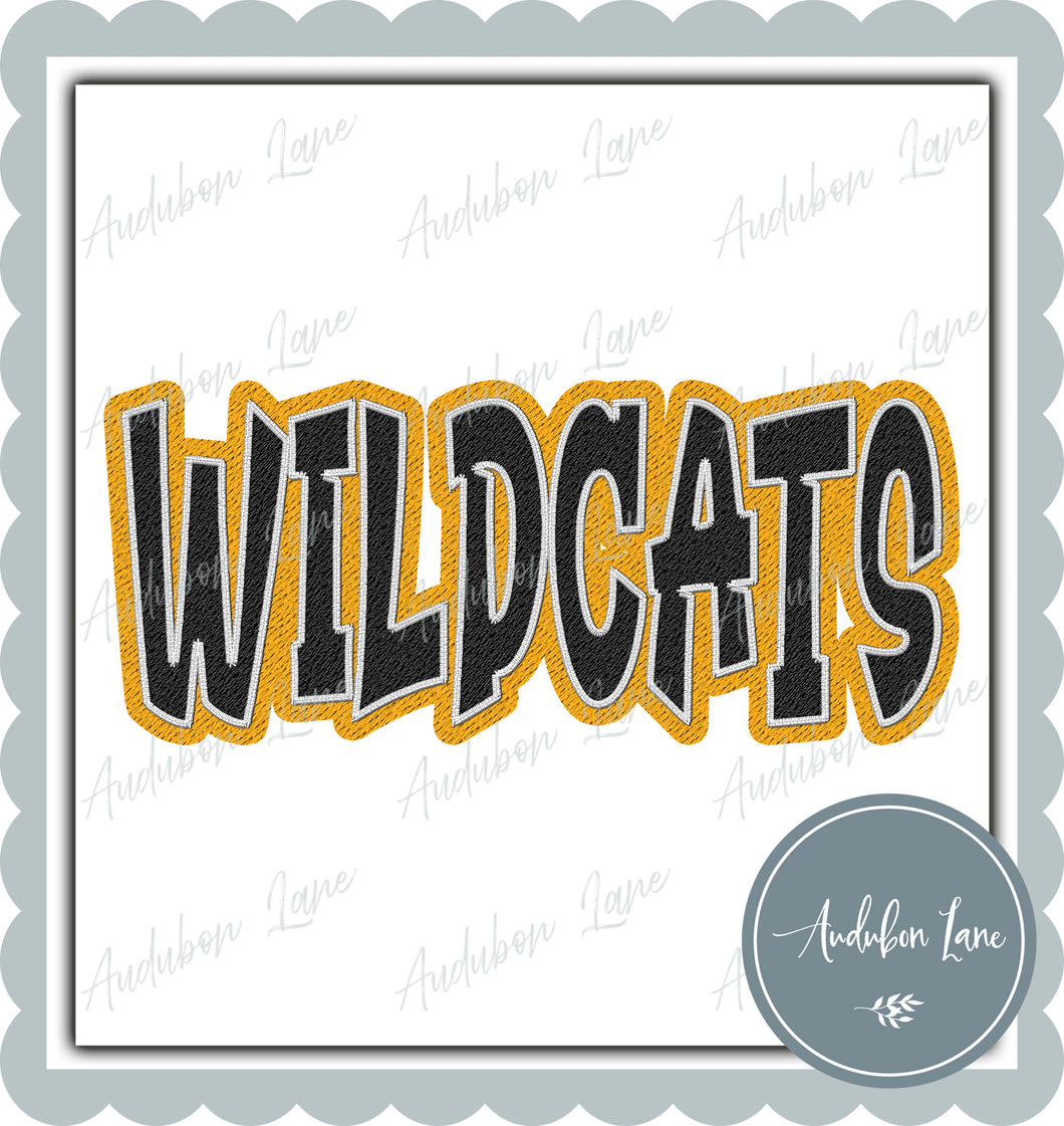 Wildcats Graffiti Style Mesh Black and Yellow Gold Mascot Ready to Press DTF Transfer Customs Available On Request