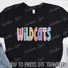Load image into Gallery viewer, Wildcats Split Letter Pastel Color Mascot Ready To Press DTF Direct To Film Transfer
