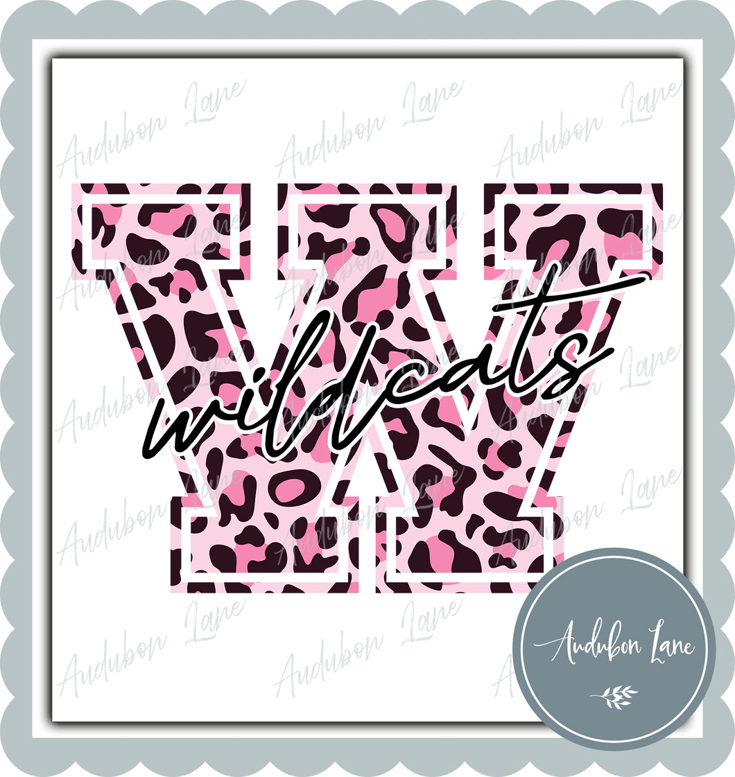 Wildcats Breast Cancer Awareness Pink Leopard Mascot Letter Ready to Press DTF Transfer Customs Available On Request