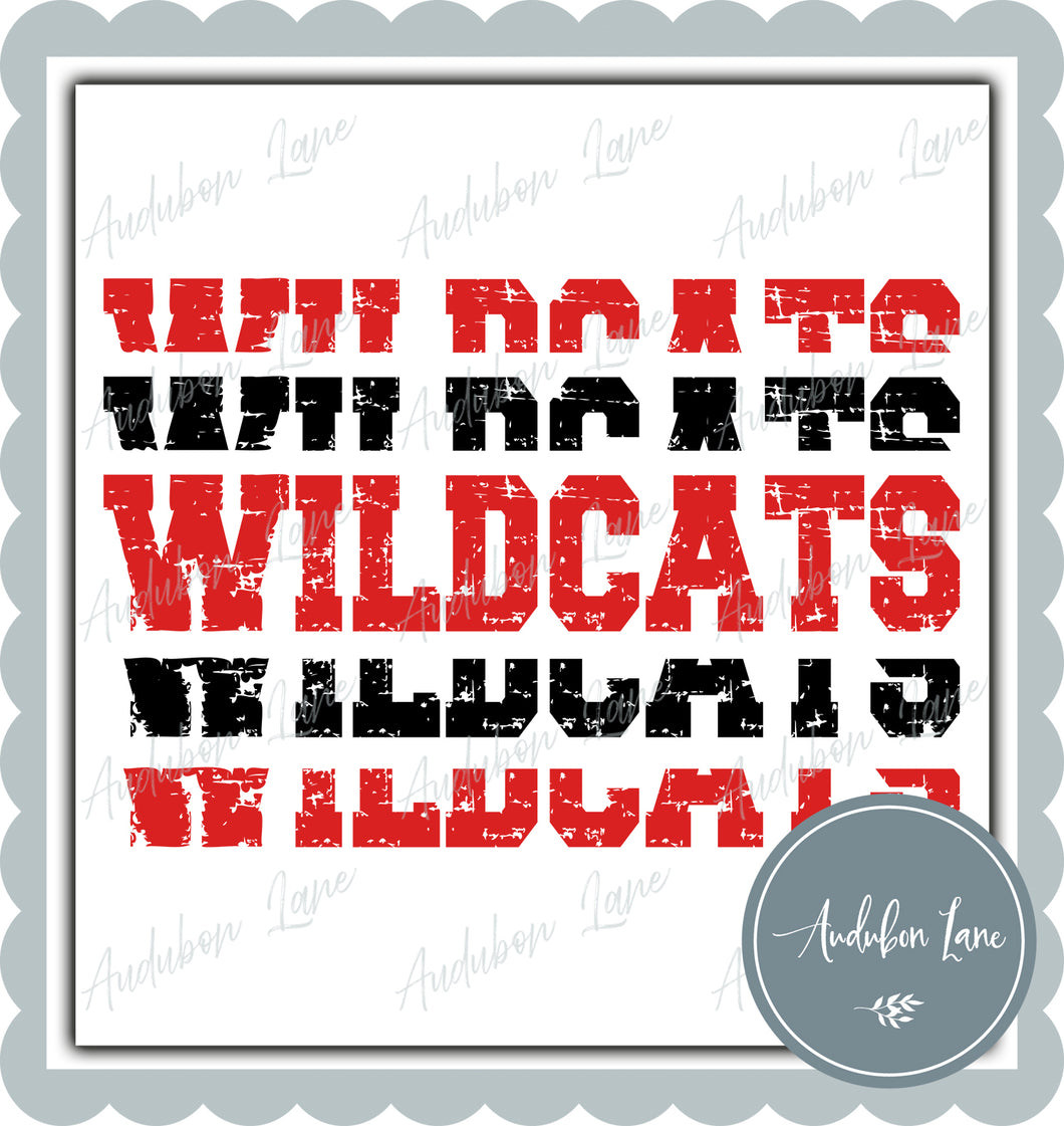 Wildcats Stacked Pro Distressed Two Color Red and Black Ready To Press DTF Transfer Custom Colors Available On Request