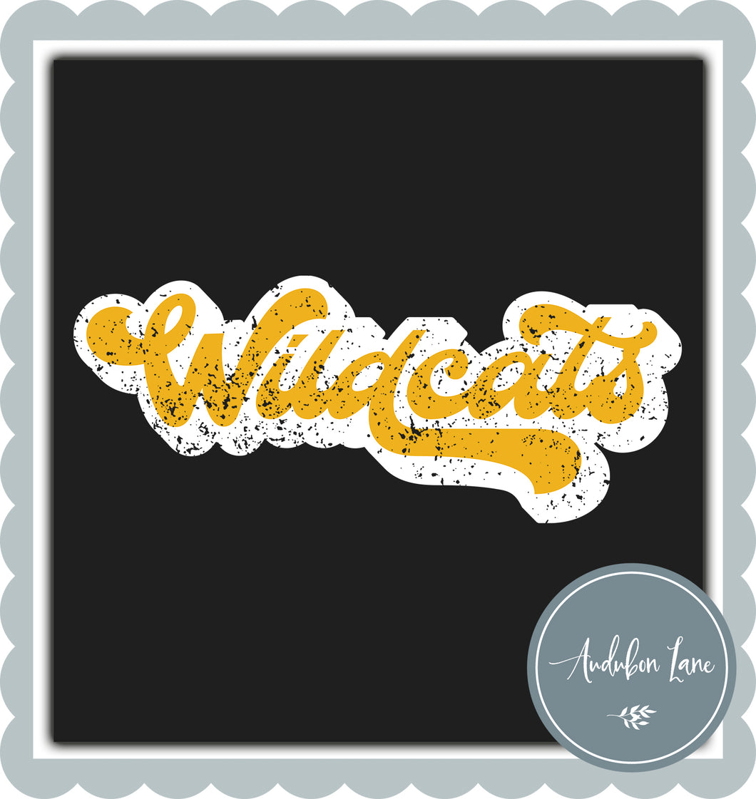 Wildcats Retro Distressed Yellow Gold and White Print Ready To Press DTF Transfer Custom Colors Available On Request