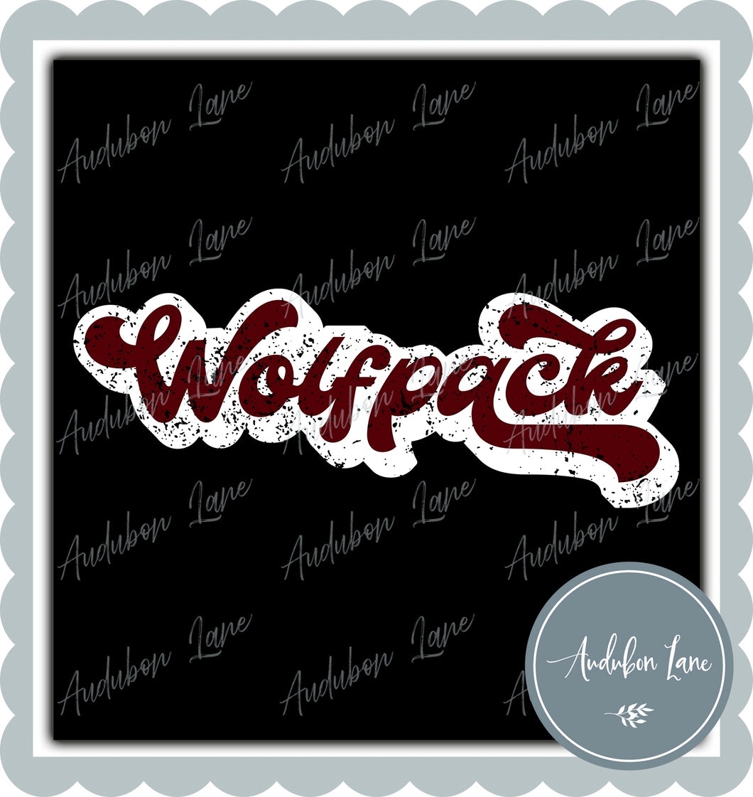 Wolfpack Retro Distressed Maroon and White Print Ready To Press DTF Transfer Custom Colors Available On Request