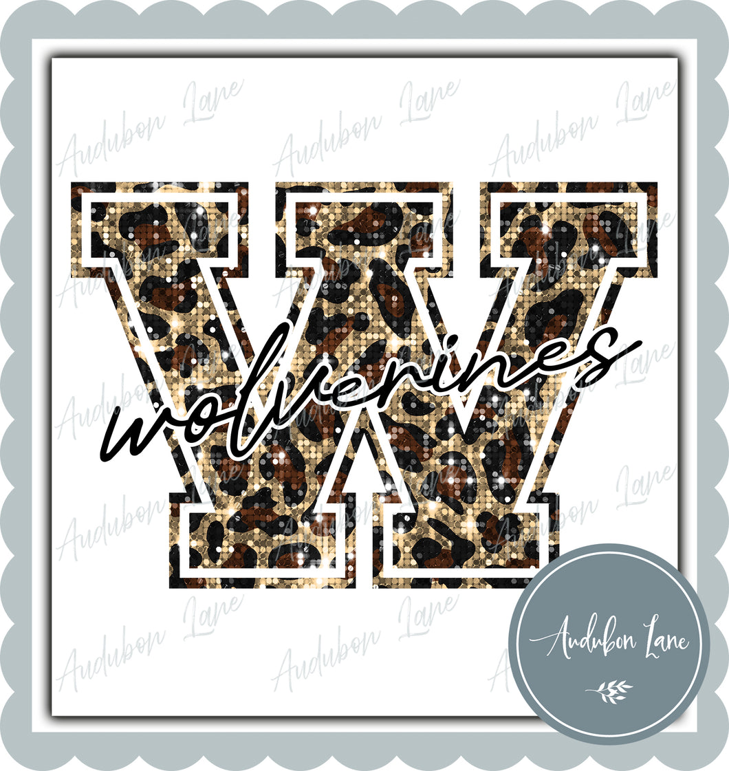 Wolverines Sequin Leopard Mascot Letter Ready to Press DTF Transfer Customs Available On Request