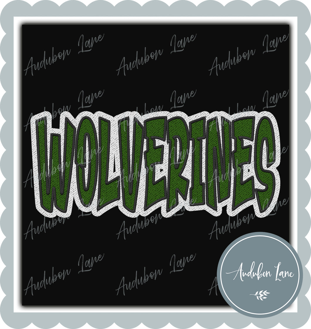 Wolverines Graffiti Style Mesh Green and White Mascot Ready to Press DTF Transfer Customs Available On Request