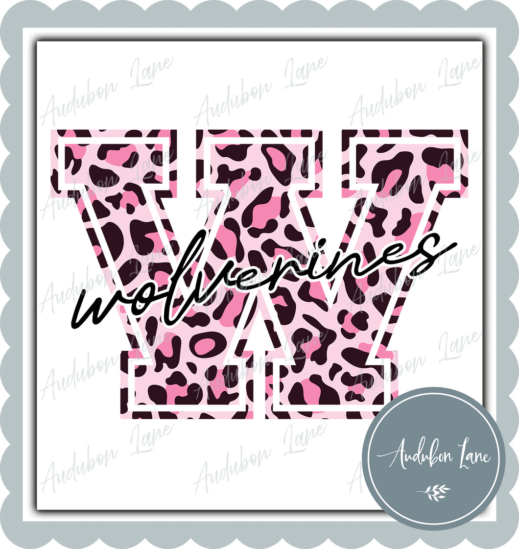 Wolverines Breast Cancer Awareness Pink Leopard Mascot Letter Ready to Press DTF Transfer Customs Available On Request