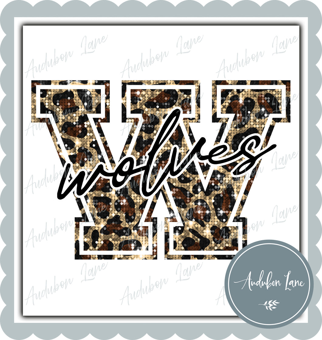 Wolves Sequin Leopard Mascot Letter Ready to Press DTF Transfer Customs Available On Request