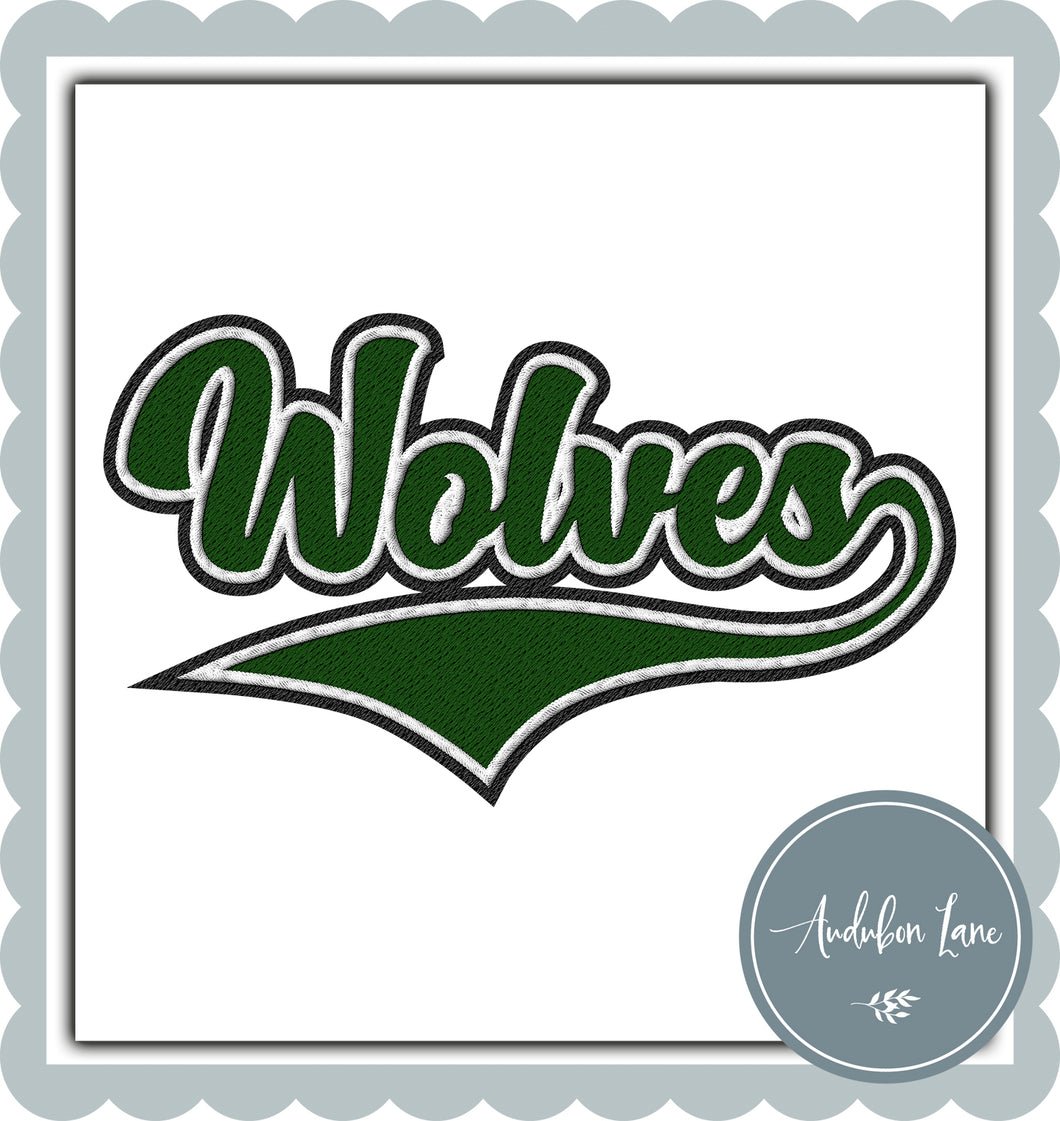 Wolves Faux Embroidery Patch Faux Dark Green and White and Black Ready To Press DTF Transfer Custom Colors Available On Request