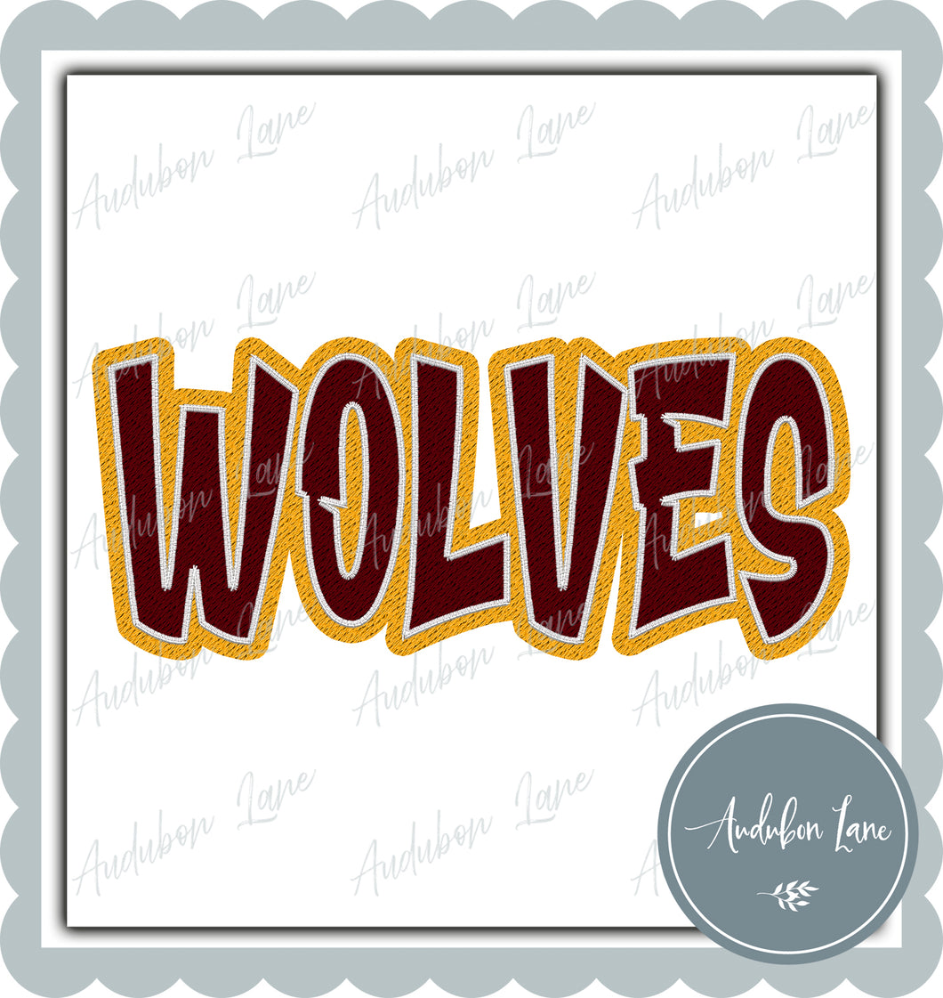 Wolves Graffiti Style Mesh Maroon and Yellow Gold Mascot Ready to Press DTF Transfer Customs Available On Request