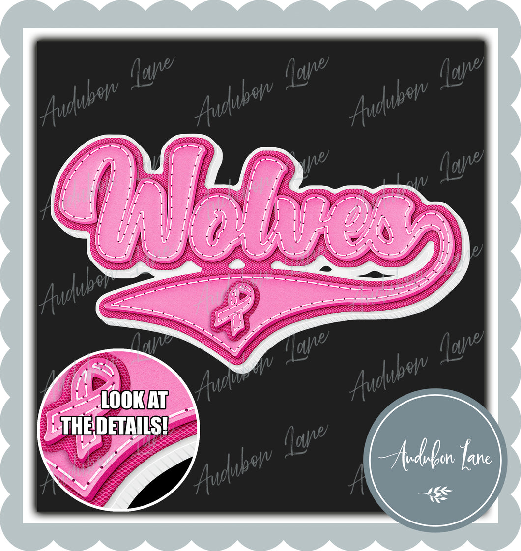 Wolves Breast Cancer Awareness Pink Leather Faux Patch Ready to Press DTF Transfer Customs Available On Request