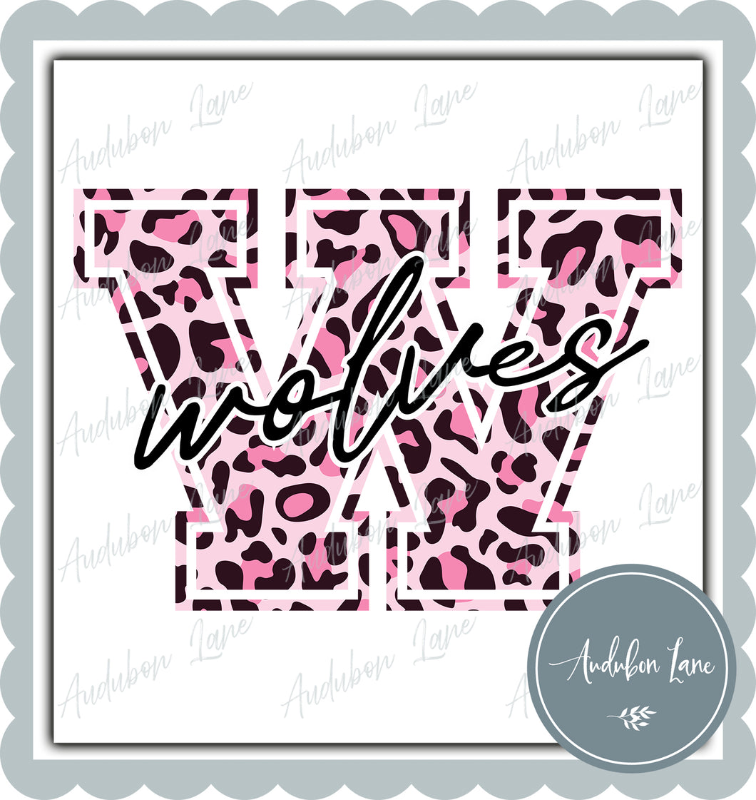 Wolves Breast Cancer Awareness Pink Leopard Mascot Letter Ready to Press DTF Transfer Customs Available On Request