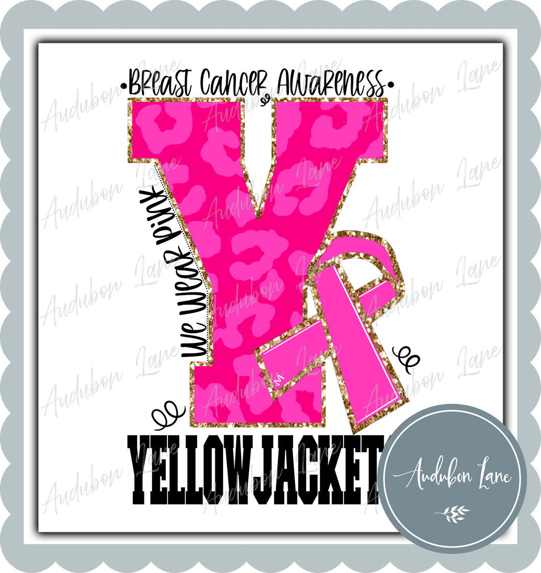 Yellow Jacket Breast Cancer Awareness We Wear Pink Team Mascot Letter Ready to Press DTF Transfer