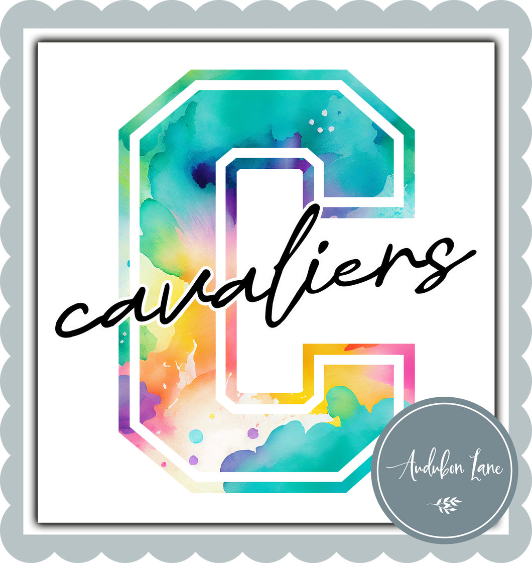 Cavaliers Watercolor Team Mascot Letter Ready to Press DTF Transfer Custom Mascots Available On Request