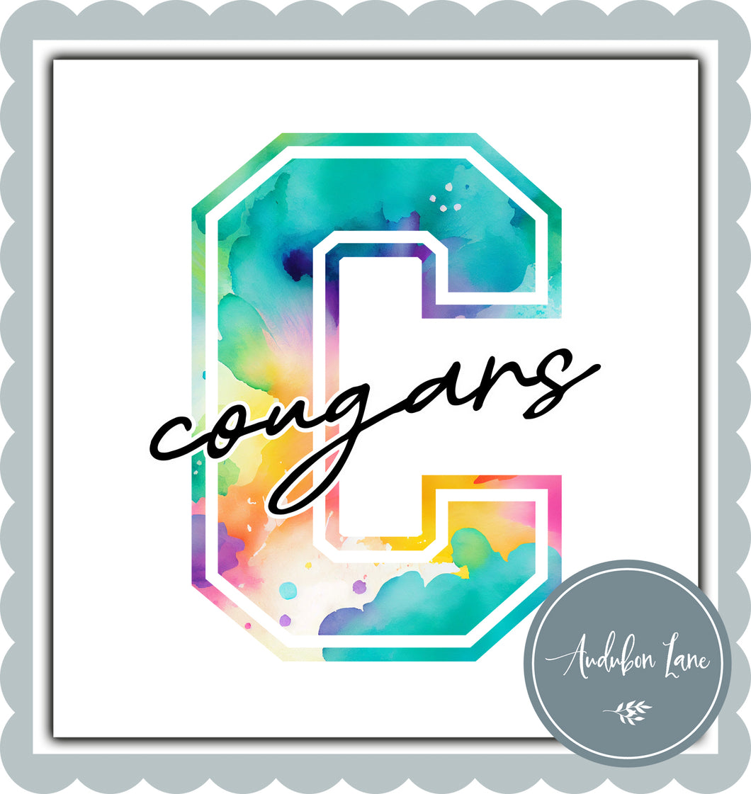 Cougars Watercolor Team Mascot Letter