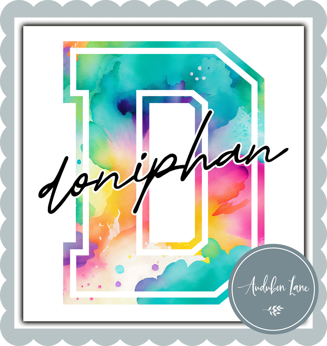 Doniphan Watercolor Team Mascot Letter Ready to Press DTF Transfer Custom Mascots Available On Request