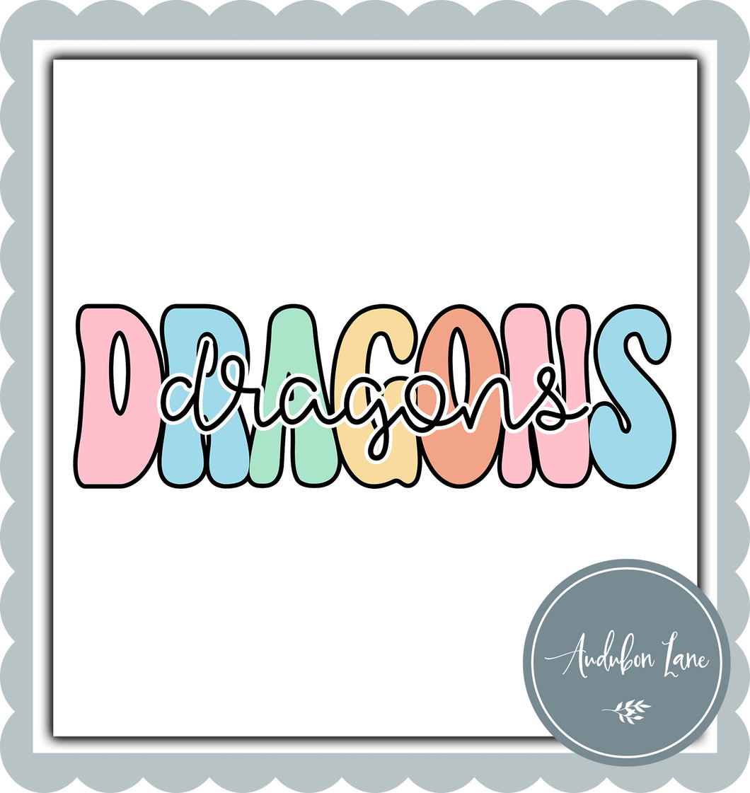 Dragons Retro Groovy Pastel Mascot Ready To Press DTF Direct To Film Transfer
