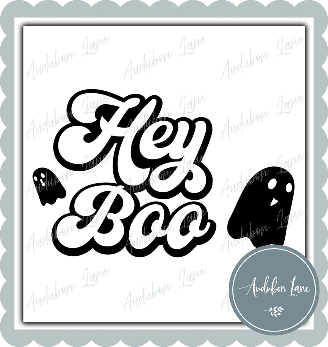 Hey Boo Retro Ghost Solid Black Print Ready To Press DTF Transfer