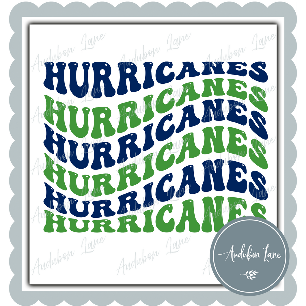 Hurricanes Wavy Stacked Navy and Bright Green Ready To Press DTF Transfer Custom Colors Available On Request