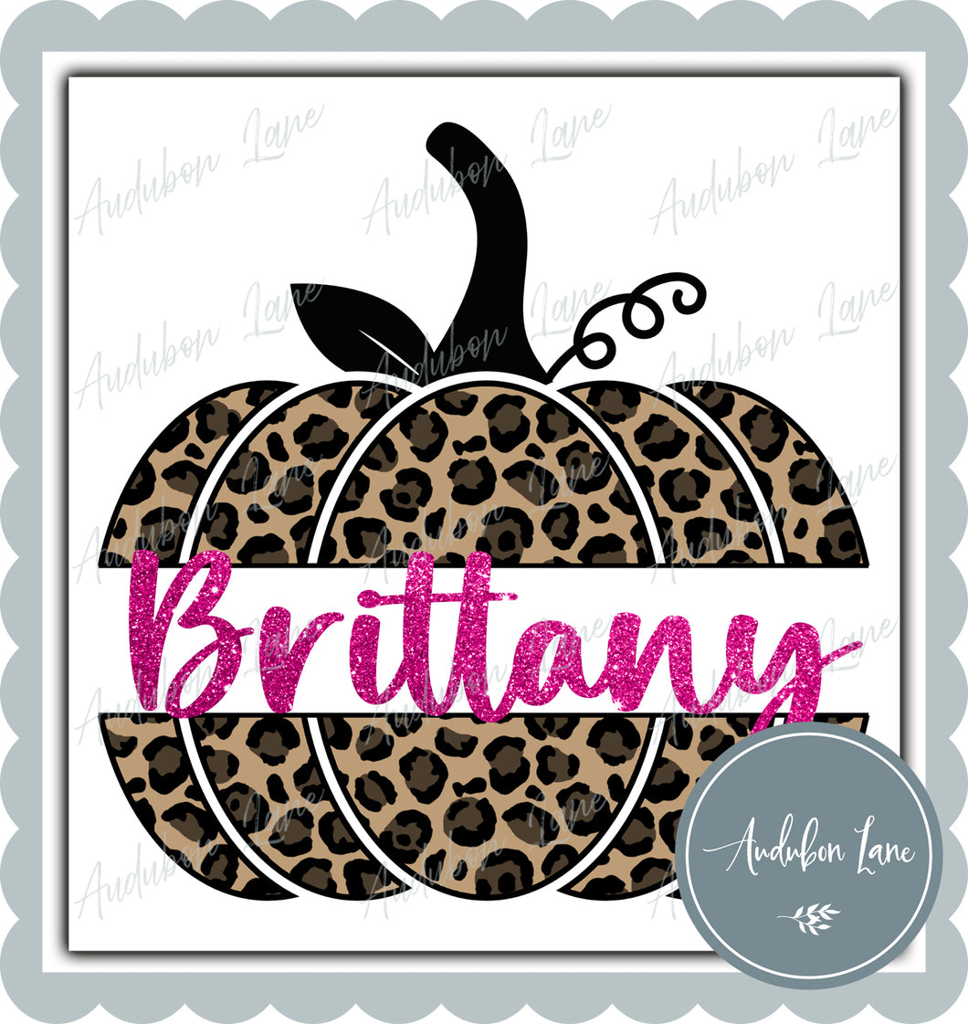 Cheetah Print Pumpkin with Pink Glitter Customizable Name