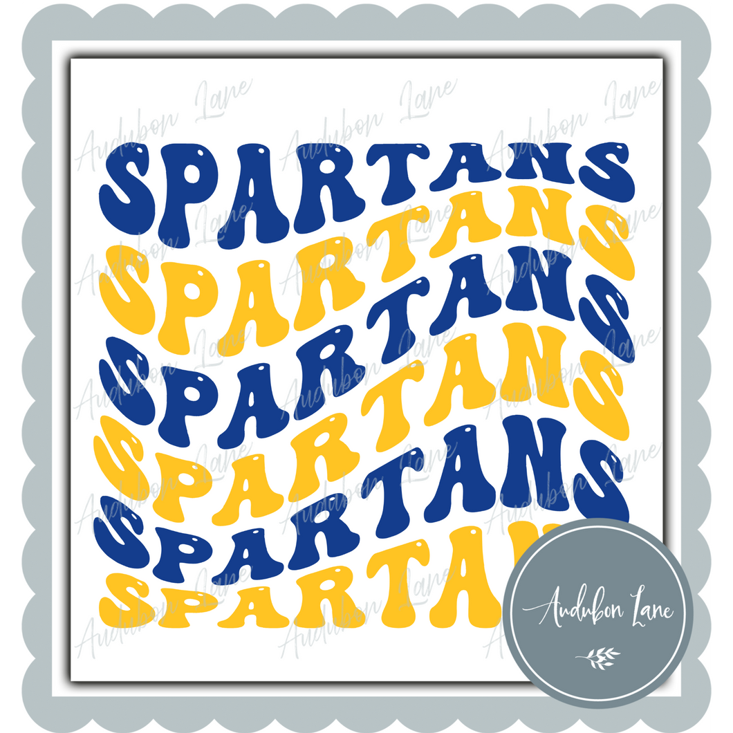 Spartans Wavy Stacked Royal Blue and Yellow Ready To Press DTF Transfer Custom Colors Available On Request