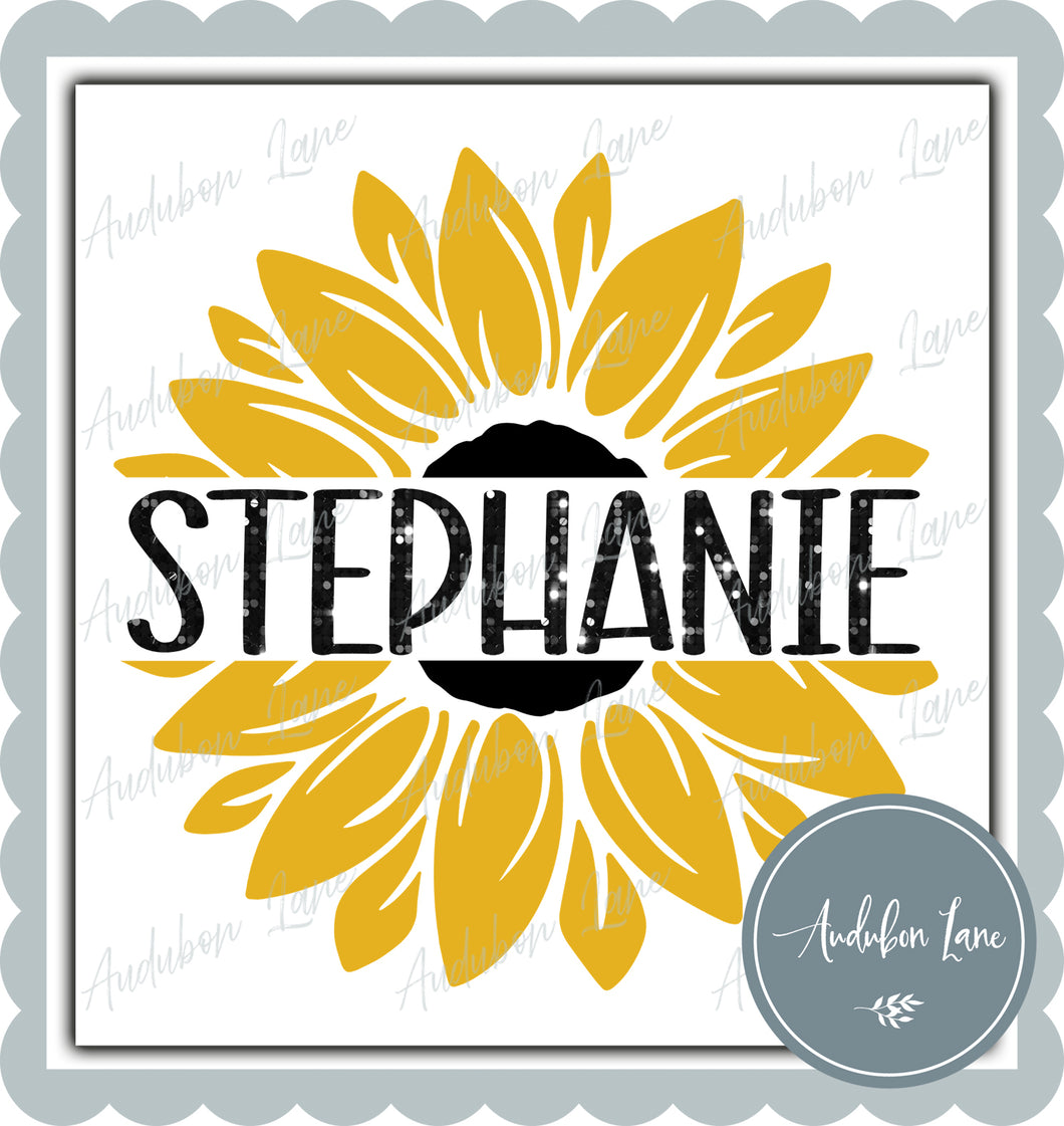Sunflower with Black Sequin Customizable Name
