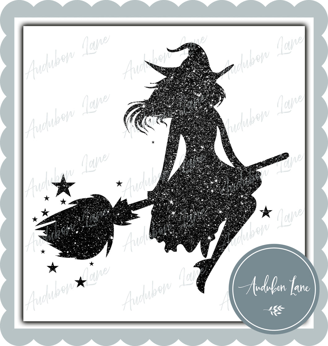 Witch On A Broom Black Glitter