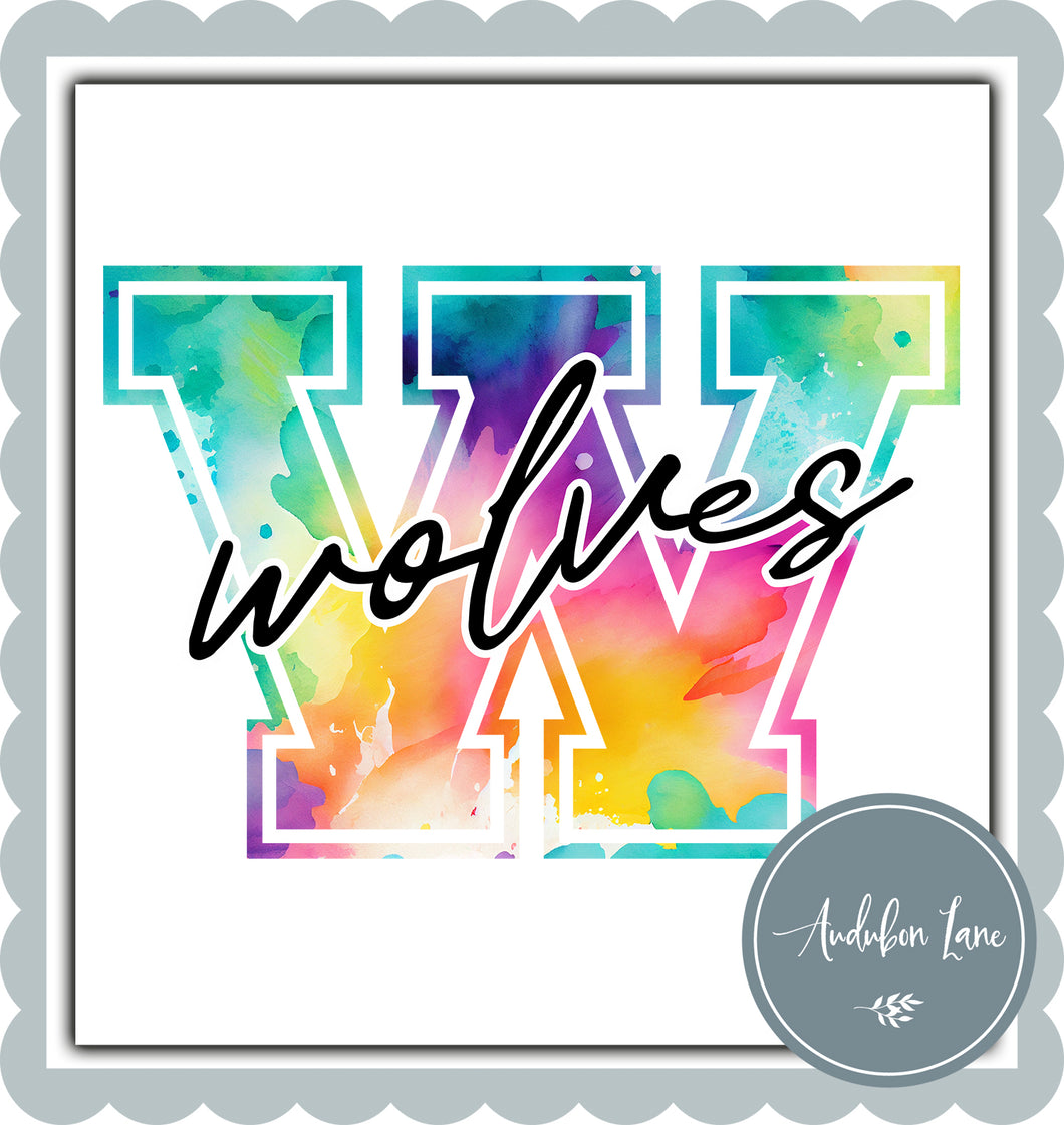 Wolves Watercolor Team Mascot Letter Ready to Press DTF Transfer Custom Mascots Available On Request